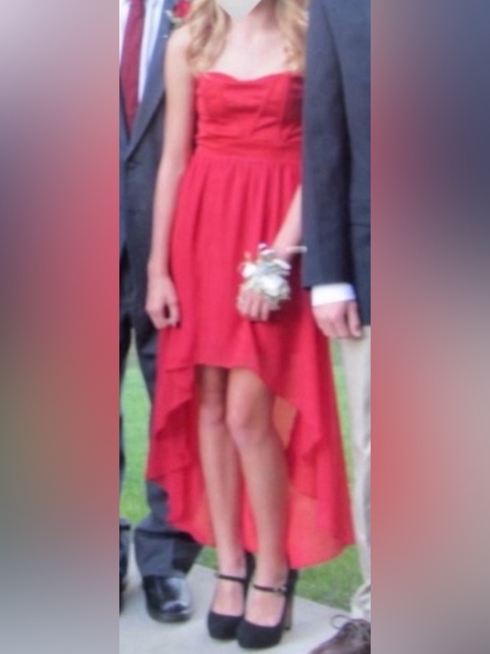 Adrianna Papell Hailey Logan Red Dip Hem Strapless Homecoming Prom Dress Sz XS